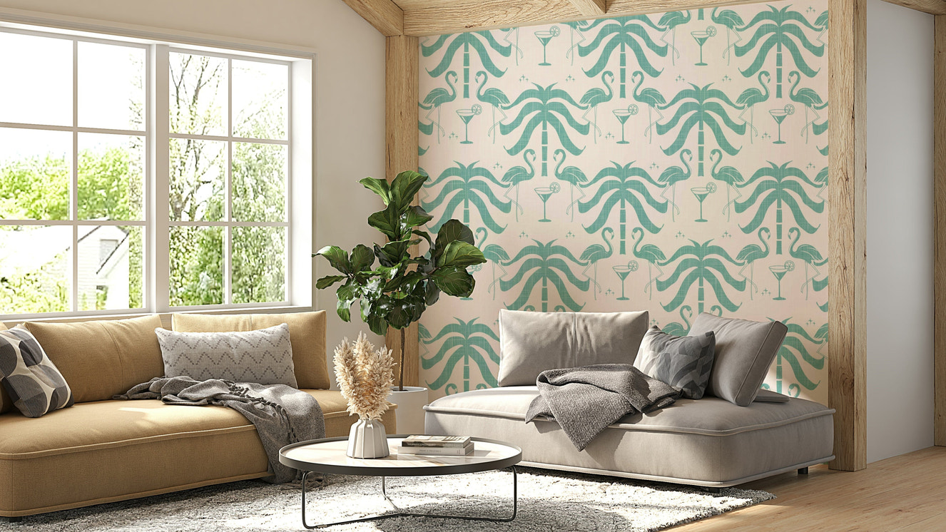 A wall mural of a peaceful botanical pattern.

