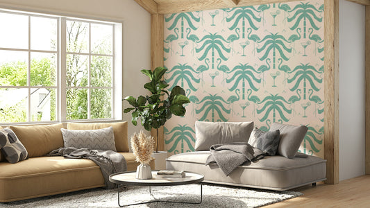 A wall mural of a peaceful botanical pattern.

