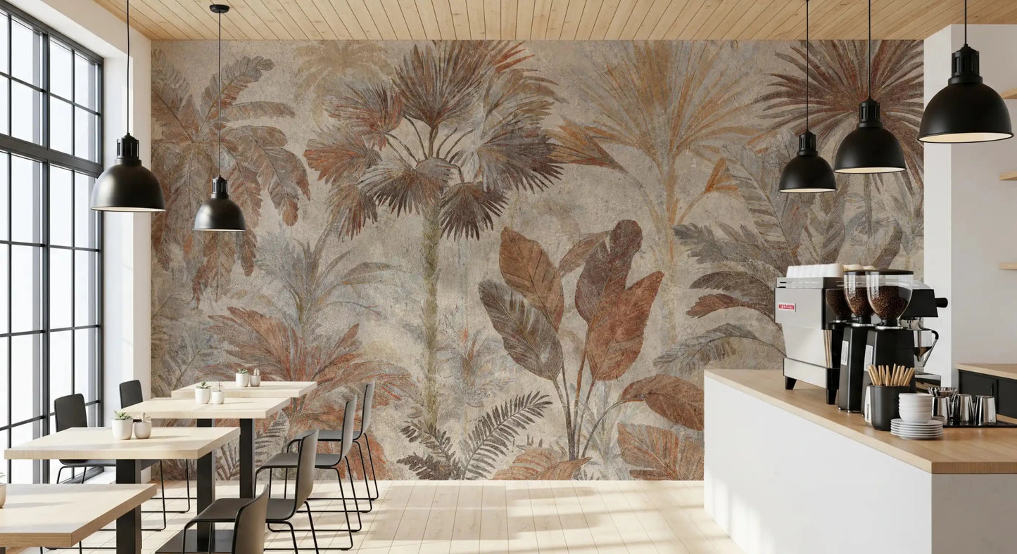 Tropical Palms Terracotta Fresco Wall MuralGD9153