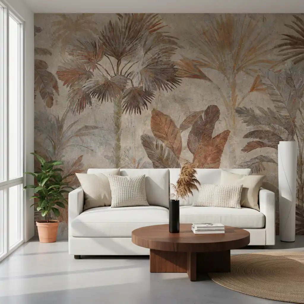 Tropical Palms Terracotta Fresco Wall MuralGD9153