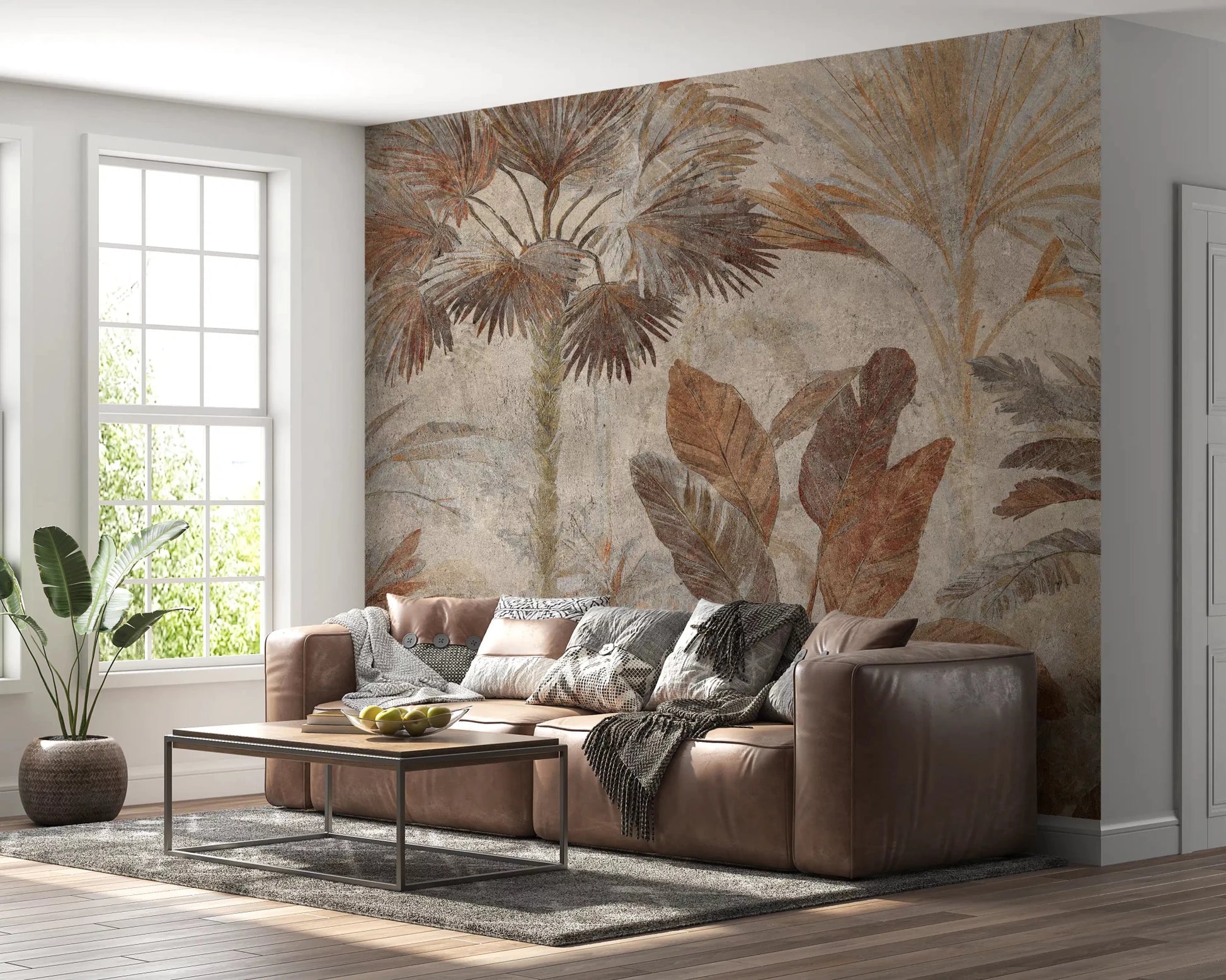 Tropical Palms Terracotta Fresco Wall MuralGD9153