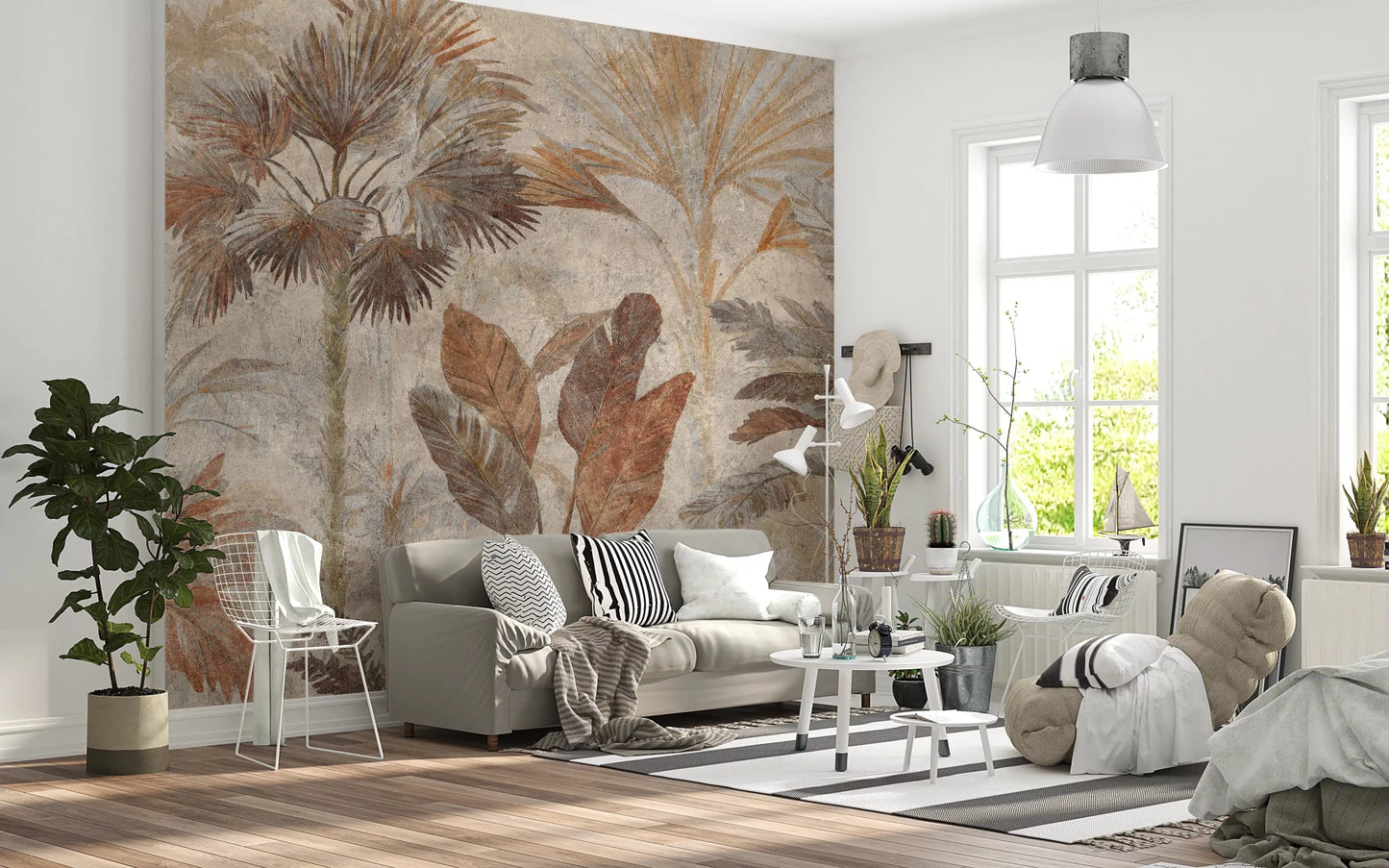 Tropical Palms Terracotta Fresco Wall MuralGD9153