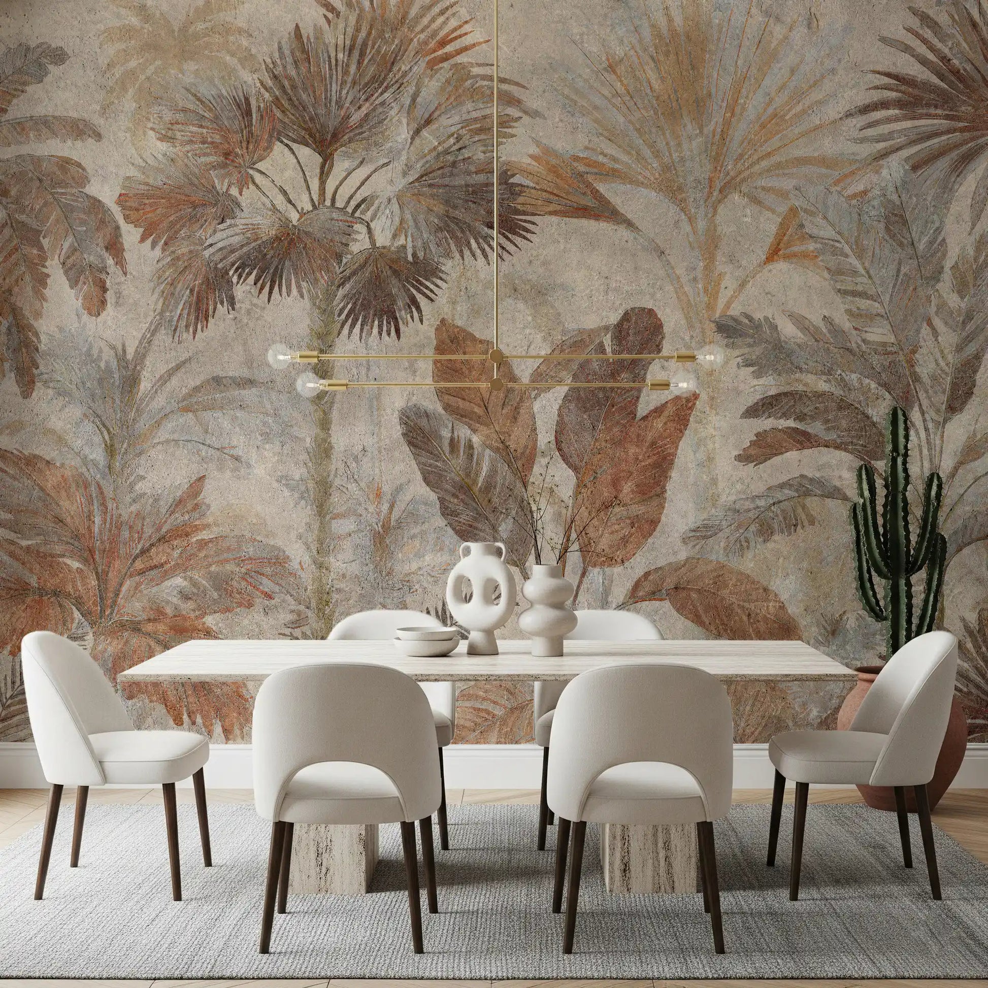 Tropical Palms Terracotta Fresco Wall MuralGD9153