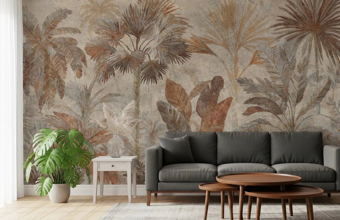 Tropical Palms Terracotta Fresco Wall MuralGD9153