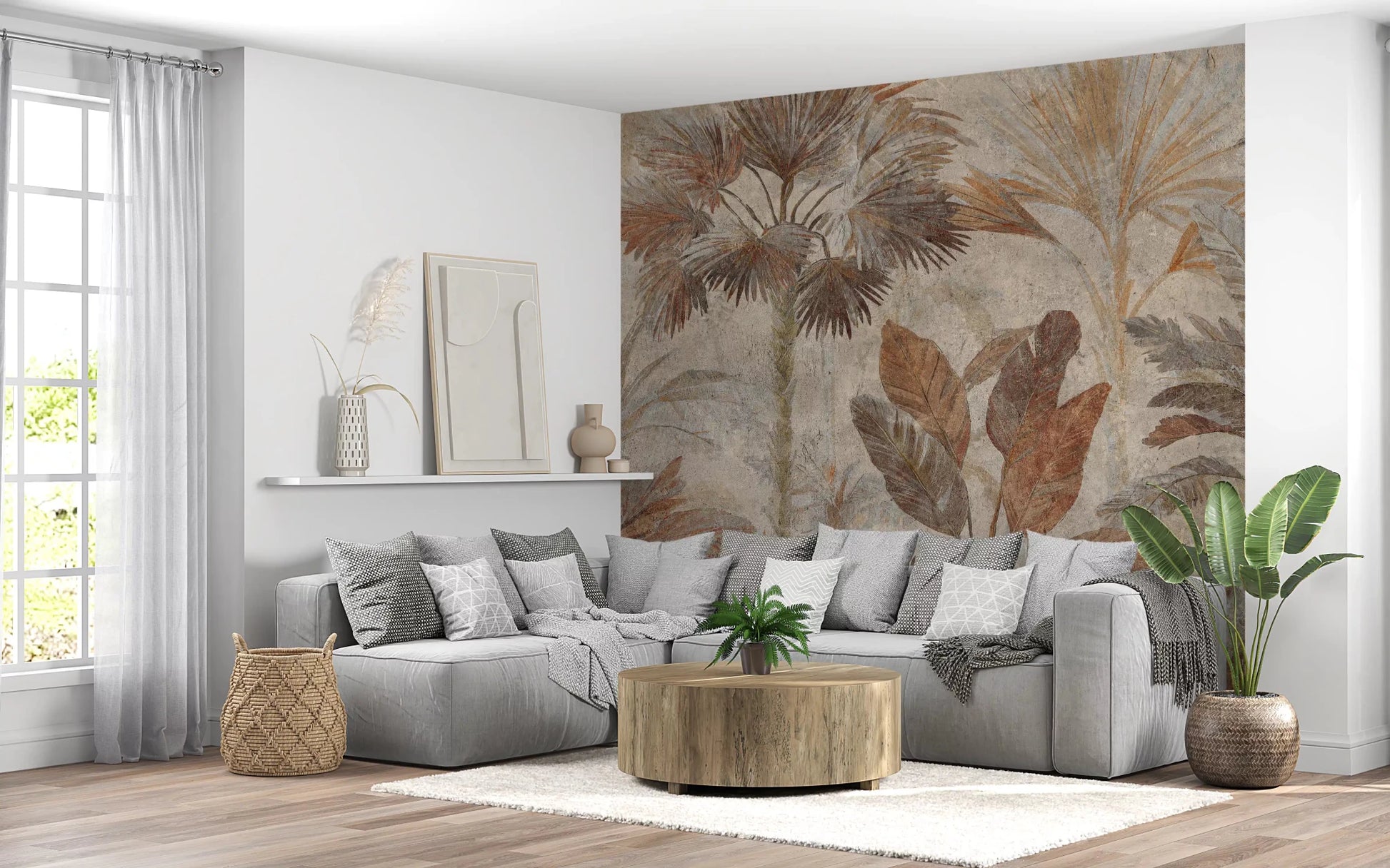 Tropical Palms Terracotta Fresco Wall MuralGD9153