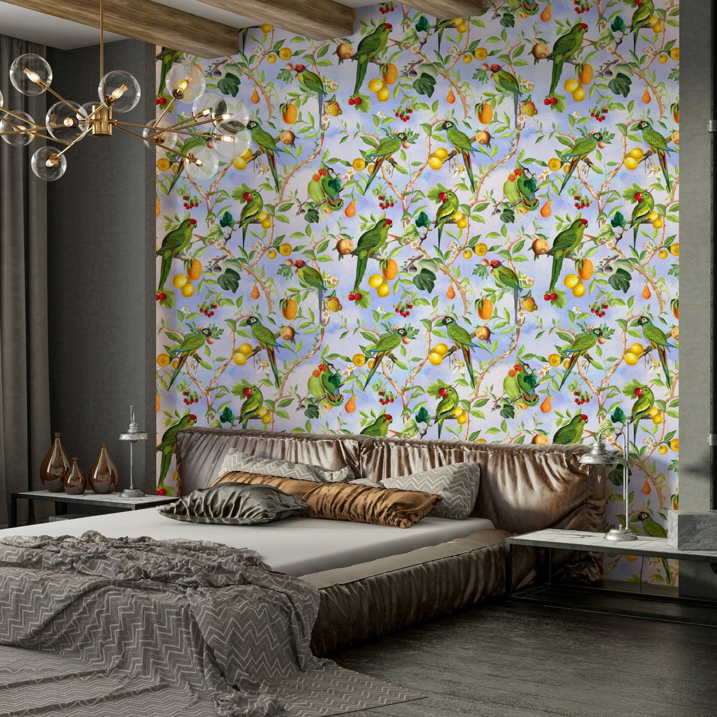 Colorful tropical bird wall design for homes

