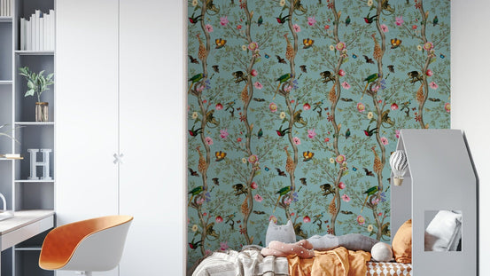 Colorful tropical birds in paradise mural, GD1471