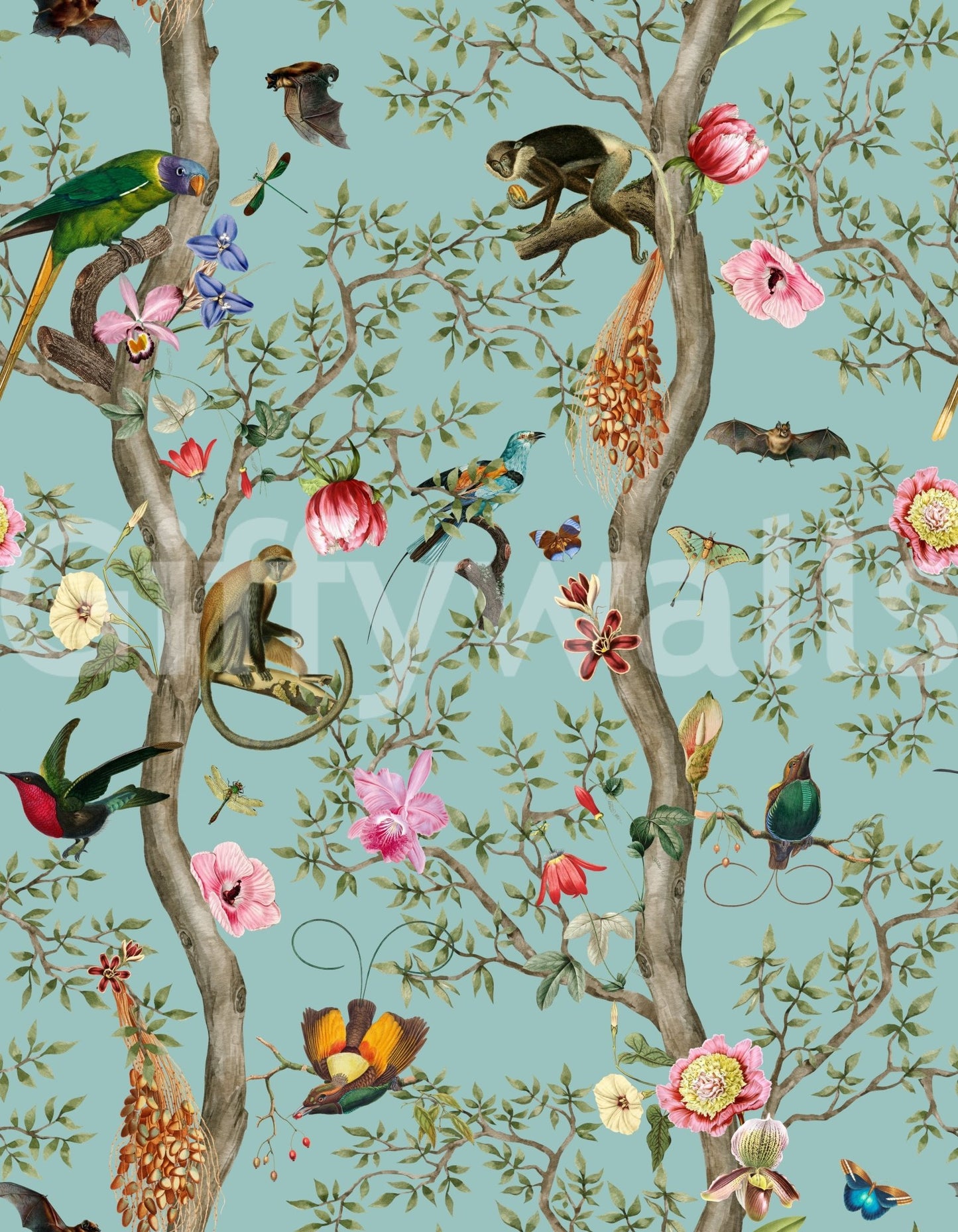 Fun tropical bird mural for kids’ room decor

