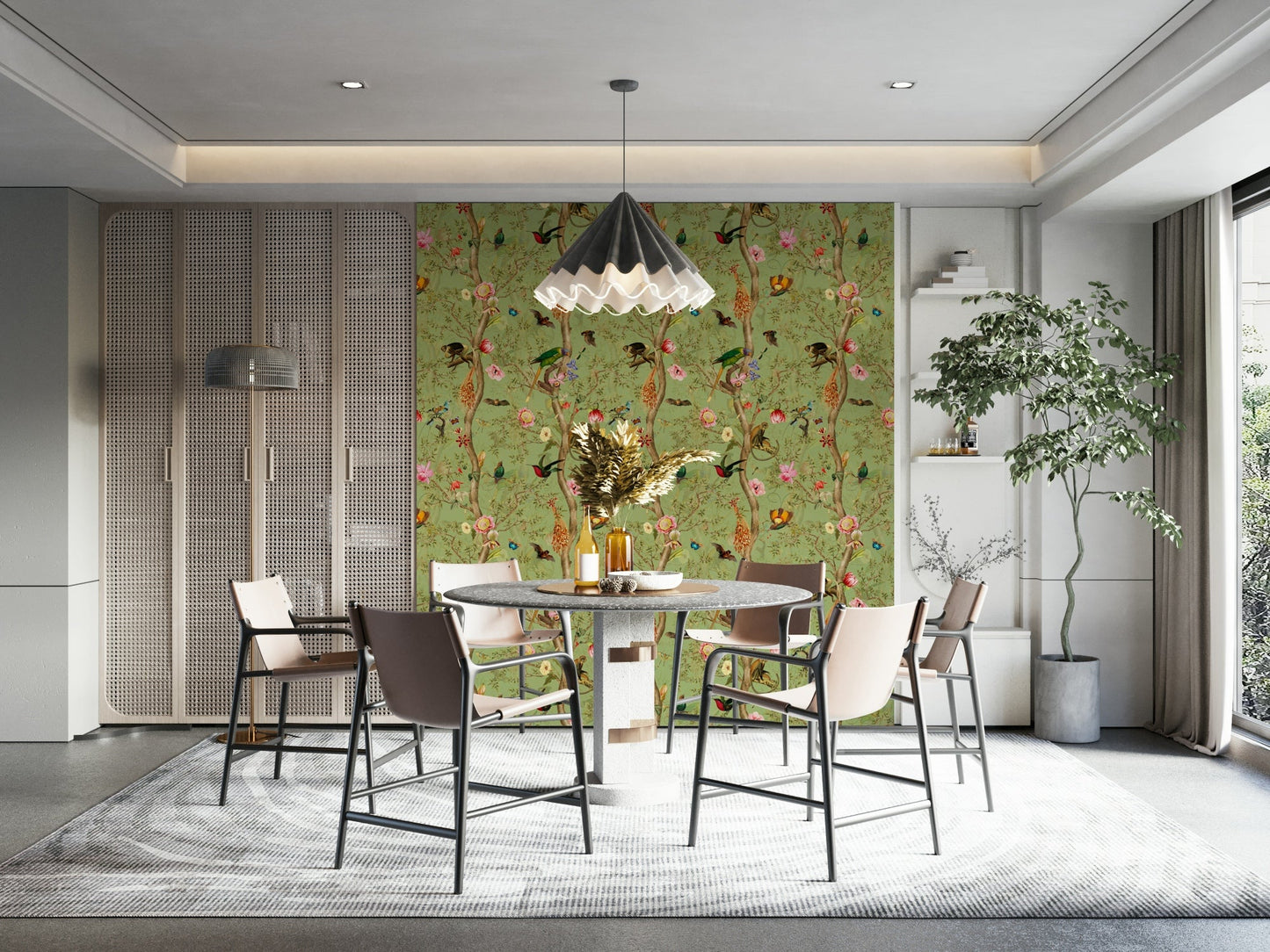 Lively bird-filled wallpaper for tropical and exotic spaces

