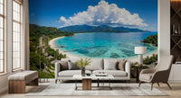 Coastal-style sitting room with Tropical Paradise View Wall Mural on the feature wall