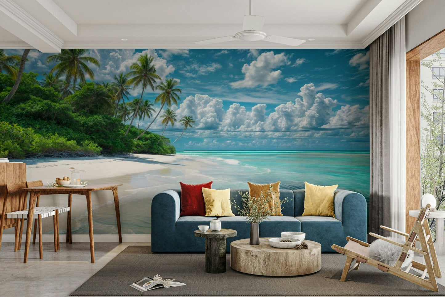 Vibrant tropical beach with blue ocean view

