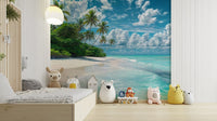Coastal beach mural with clear turquoise waters

