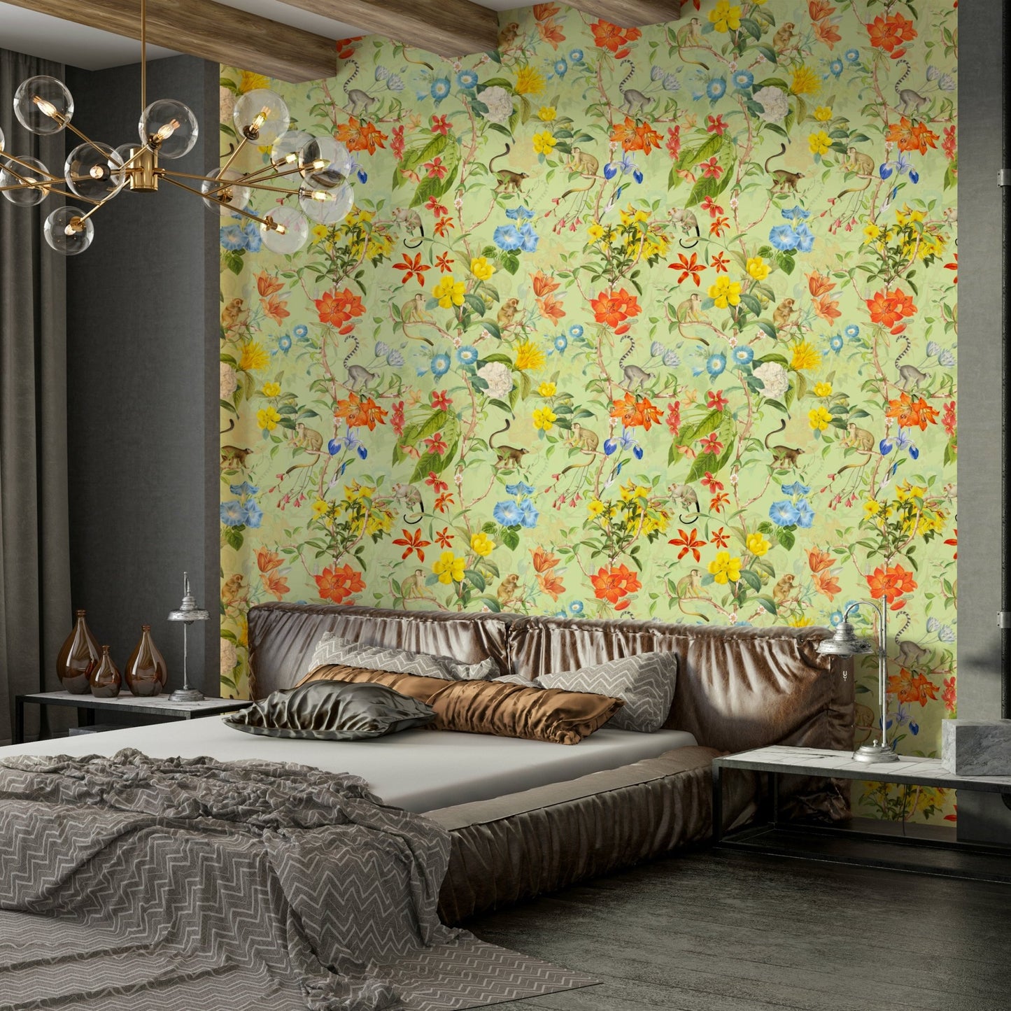 Lush tropical wallpaper with vibrant greens and ocean

