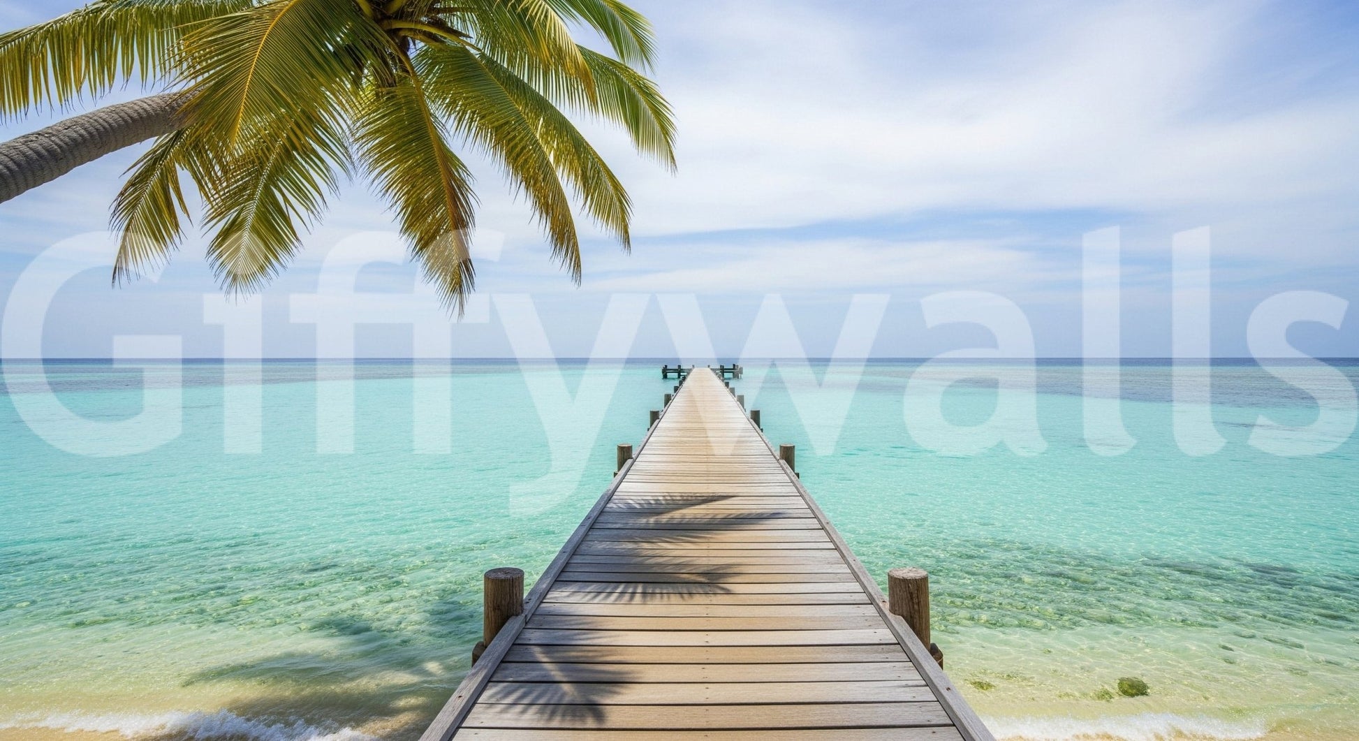 Tropical pier wallpaper showing a serene summer day at the beach., GD7681