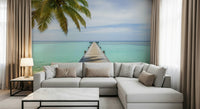 Detailed wood texture on a tropical pier wall mural with sea views., GD7681