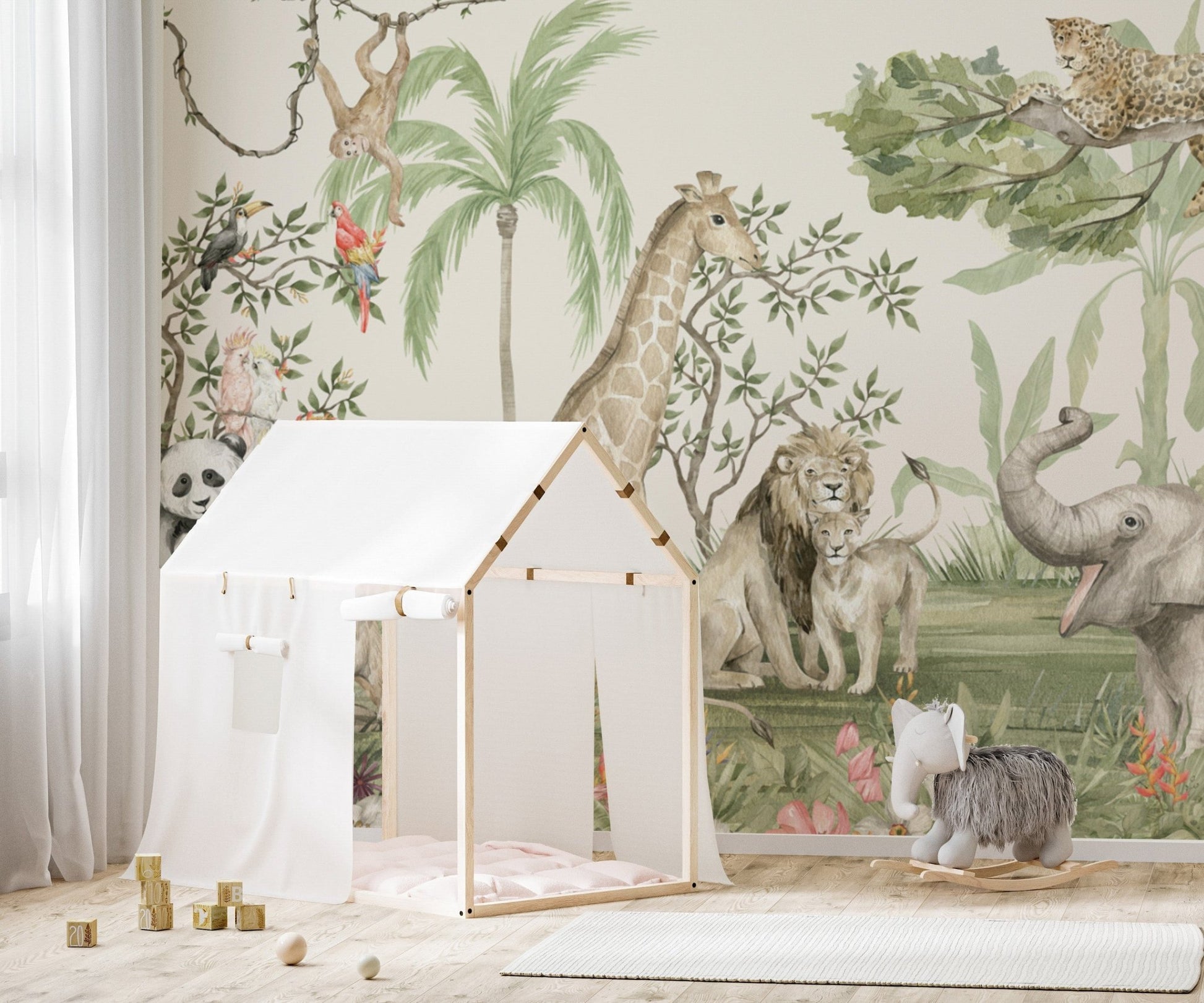 Exotic tropical animals in jungle wallpaper