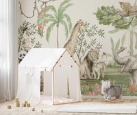 Exotic tropical animals in jungle wallpaper