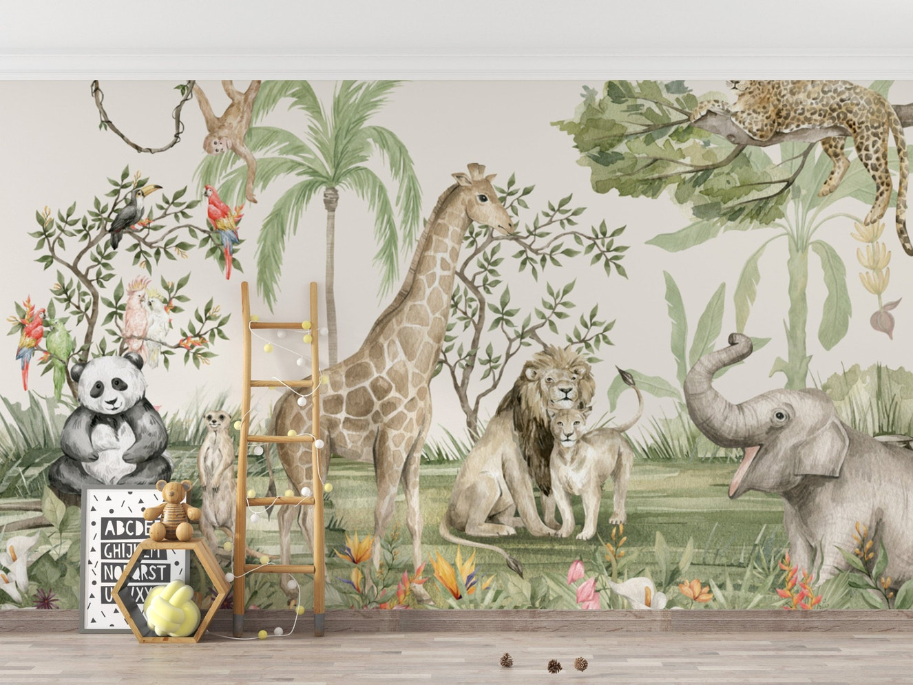 Tropical rainforest animal wallpaper design
