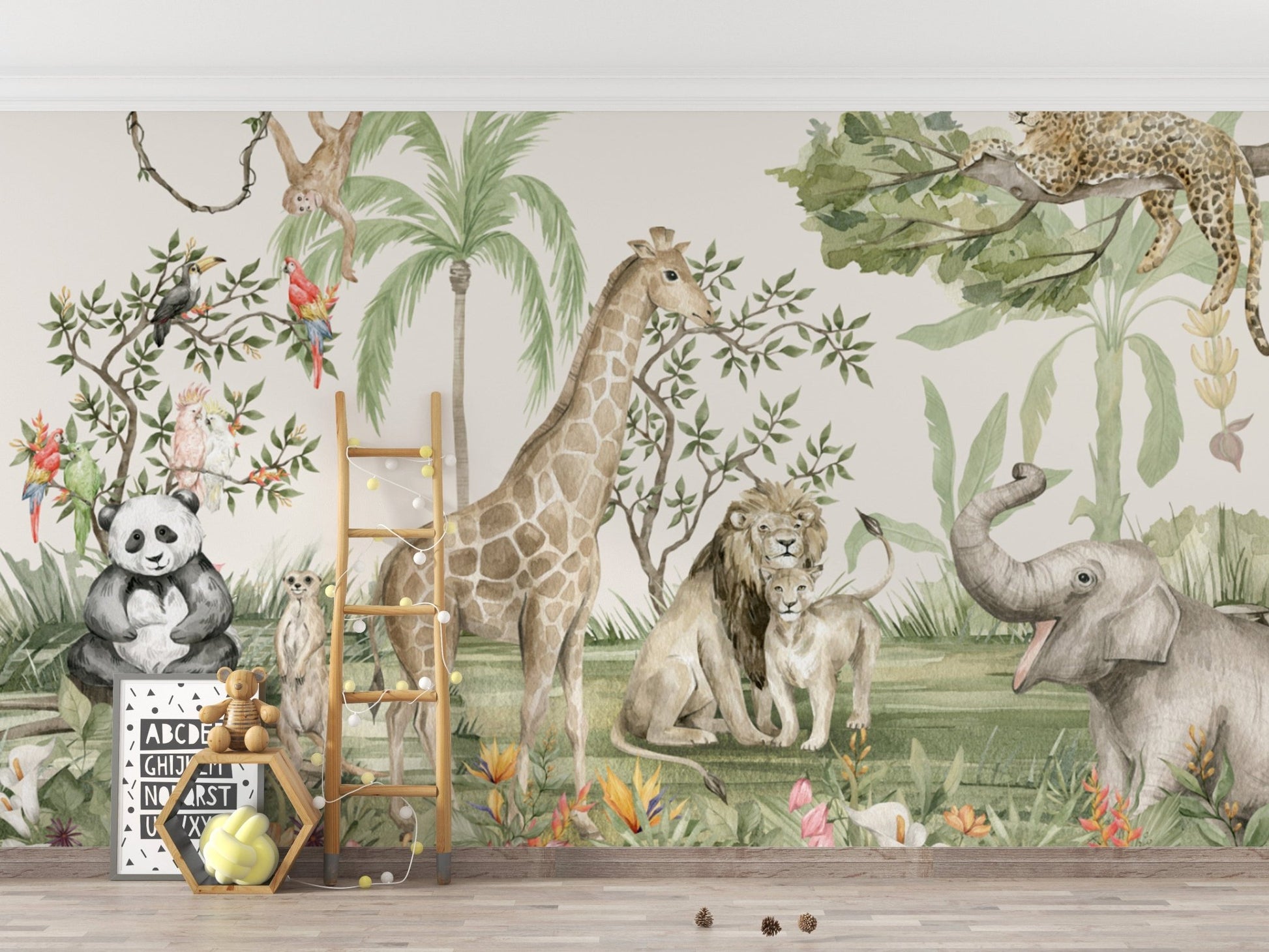 Tropical rainforest animal wallpaper design
