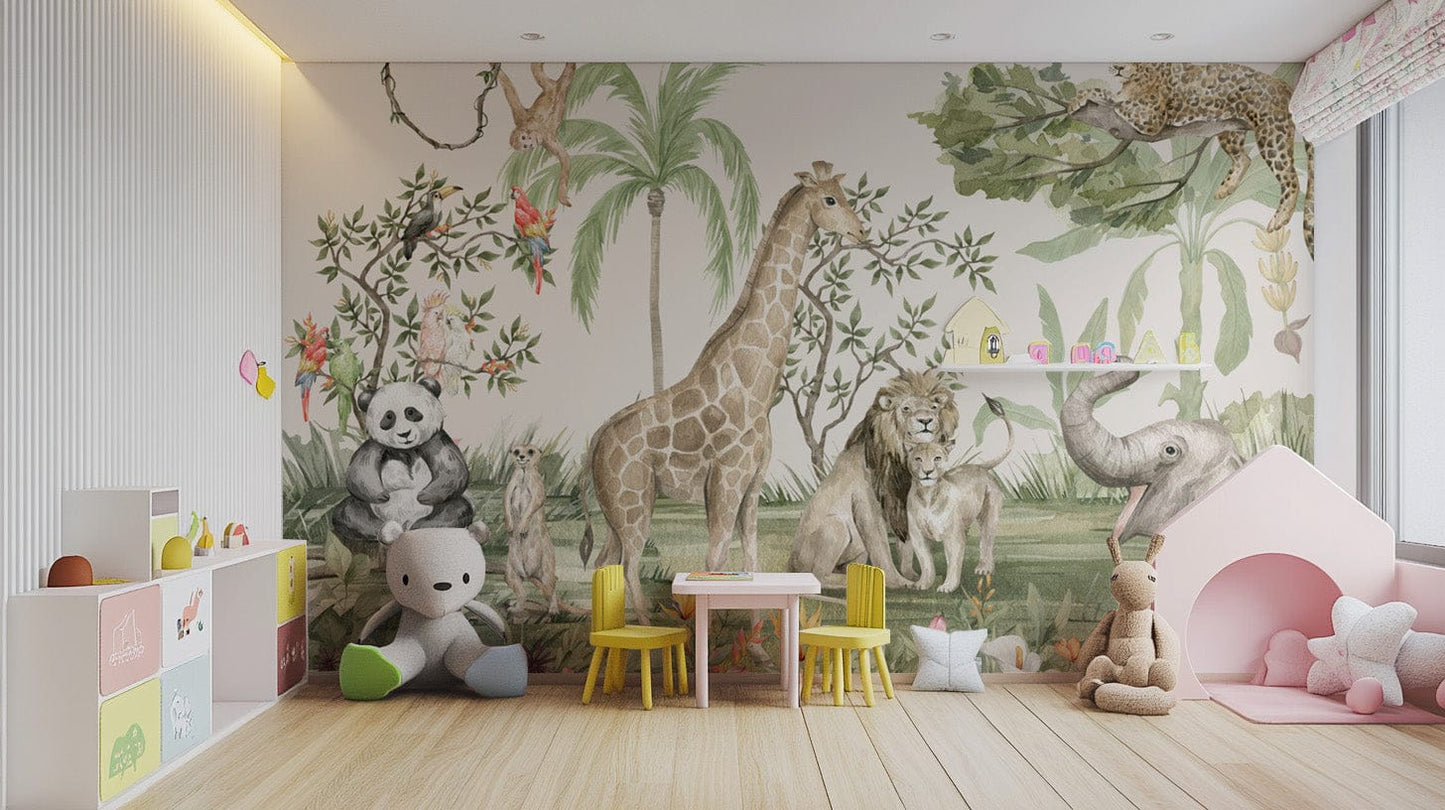 Jungle animals wallpaper for kids' rooms
