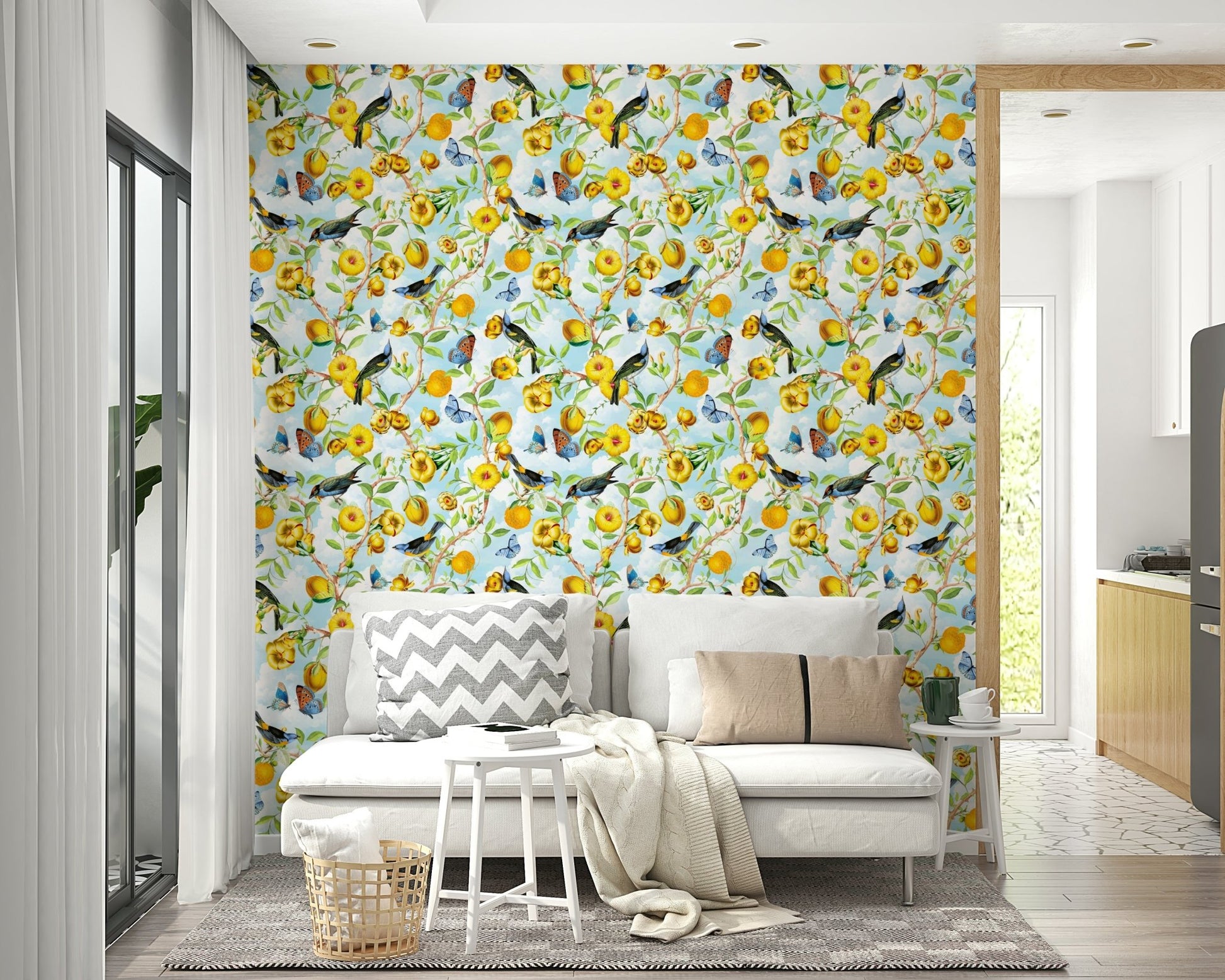 Vibrant jungle leaves in Tropical Rhapsody wallpaper.

