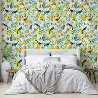 Vibrant tropical foliage wallpaper design.


