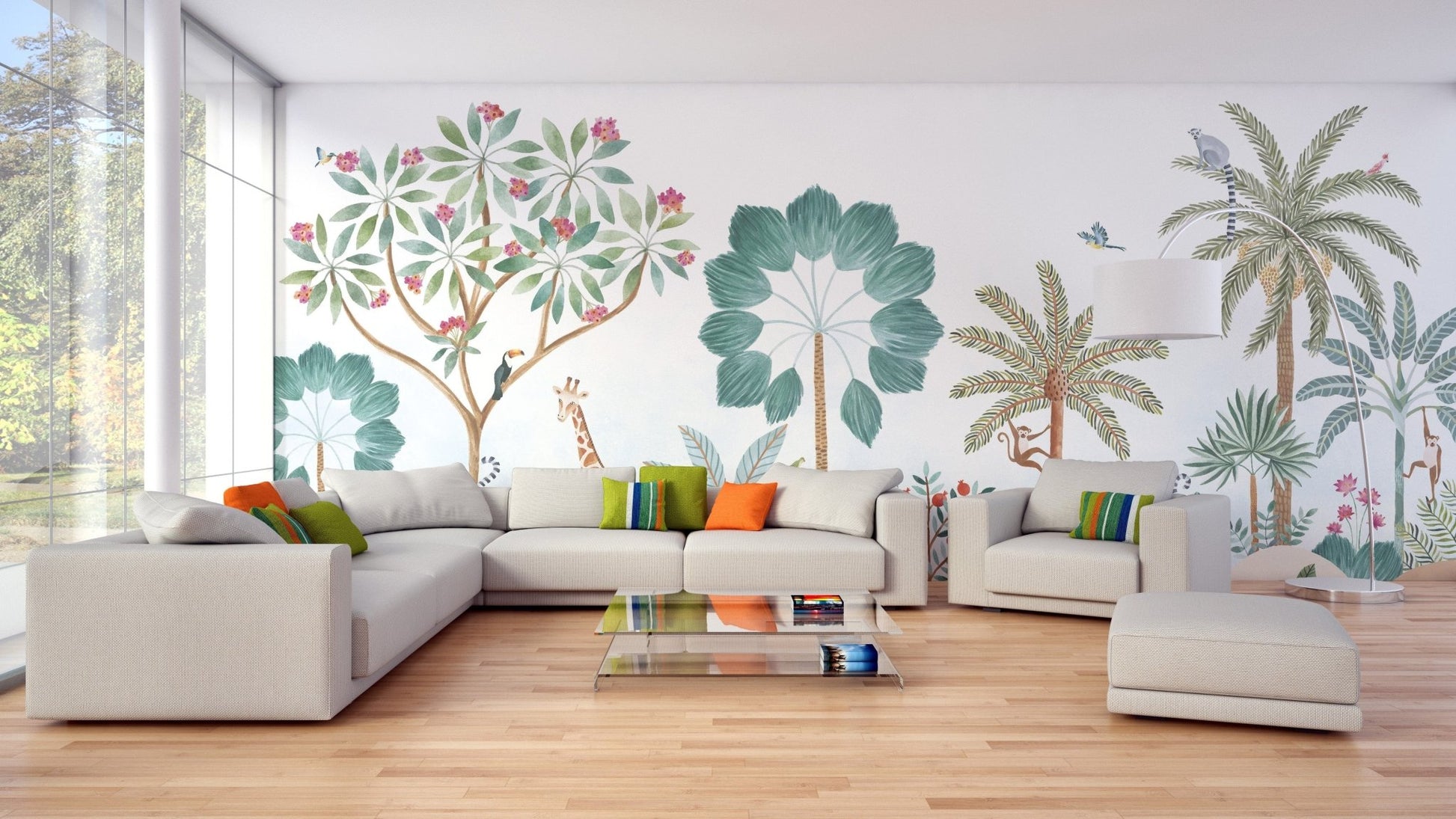 Palm Tree Safari Wallpaper for a Vibrant Tropical Room