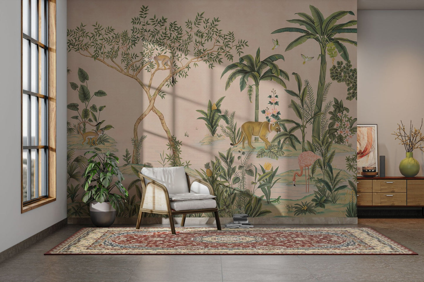 Exotic animal forest with banana trees

