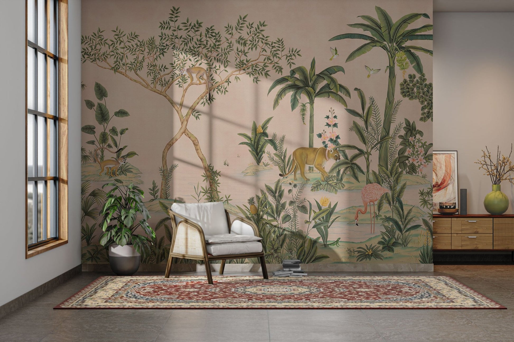 Exotic animal forest with banana trees

