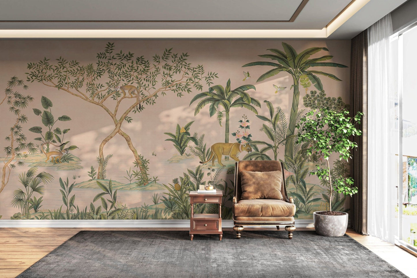 Hand-painted jungle animals and birds

