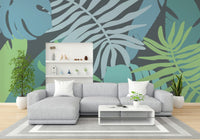 A graceful tropical foliage wall mural in bright, natural tones.

