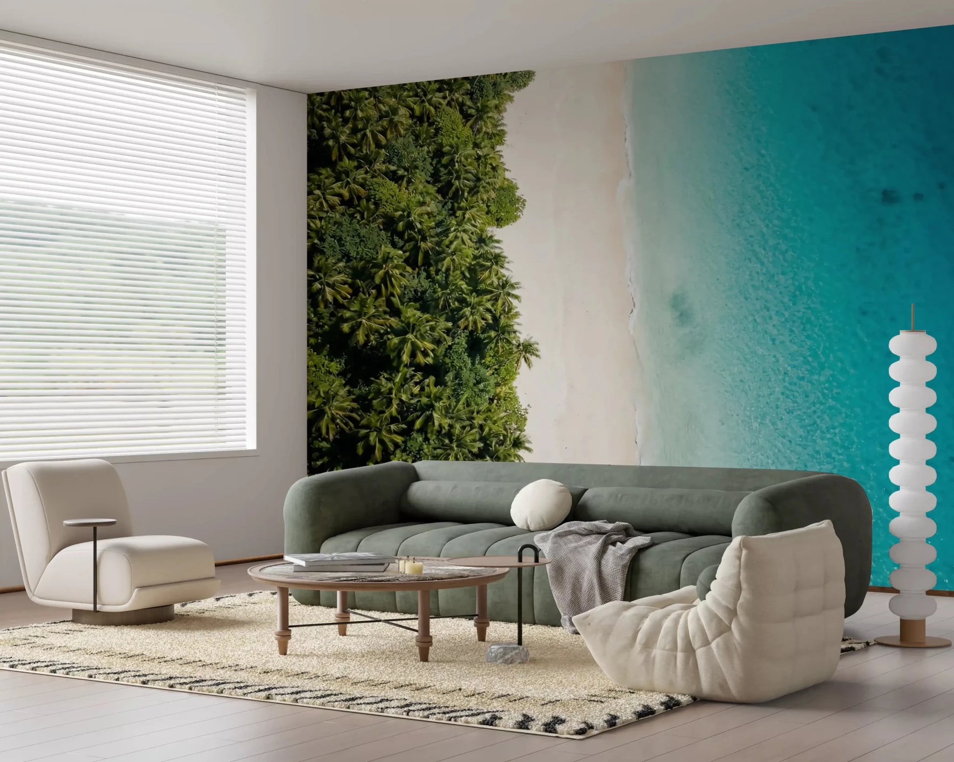 Lush green palm forest in the Shoreline Serenity wall mural designGD9515