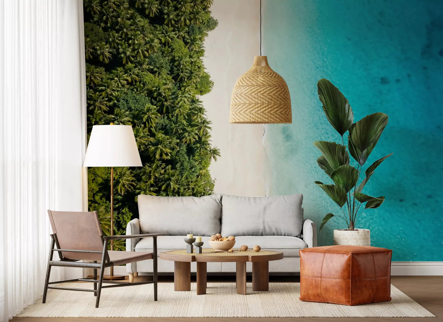 Lounge space showcasing this turquoise ocean wall muralGD9515