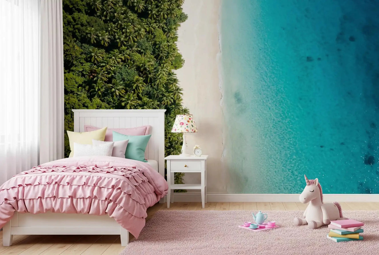 Girls room area decorated with this Shoreline Serenity muralGD9515
