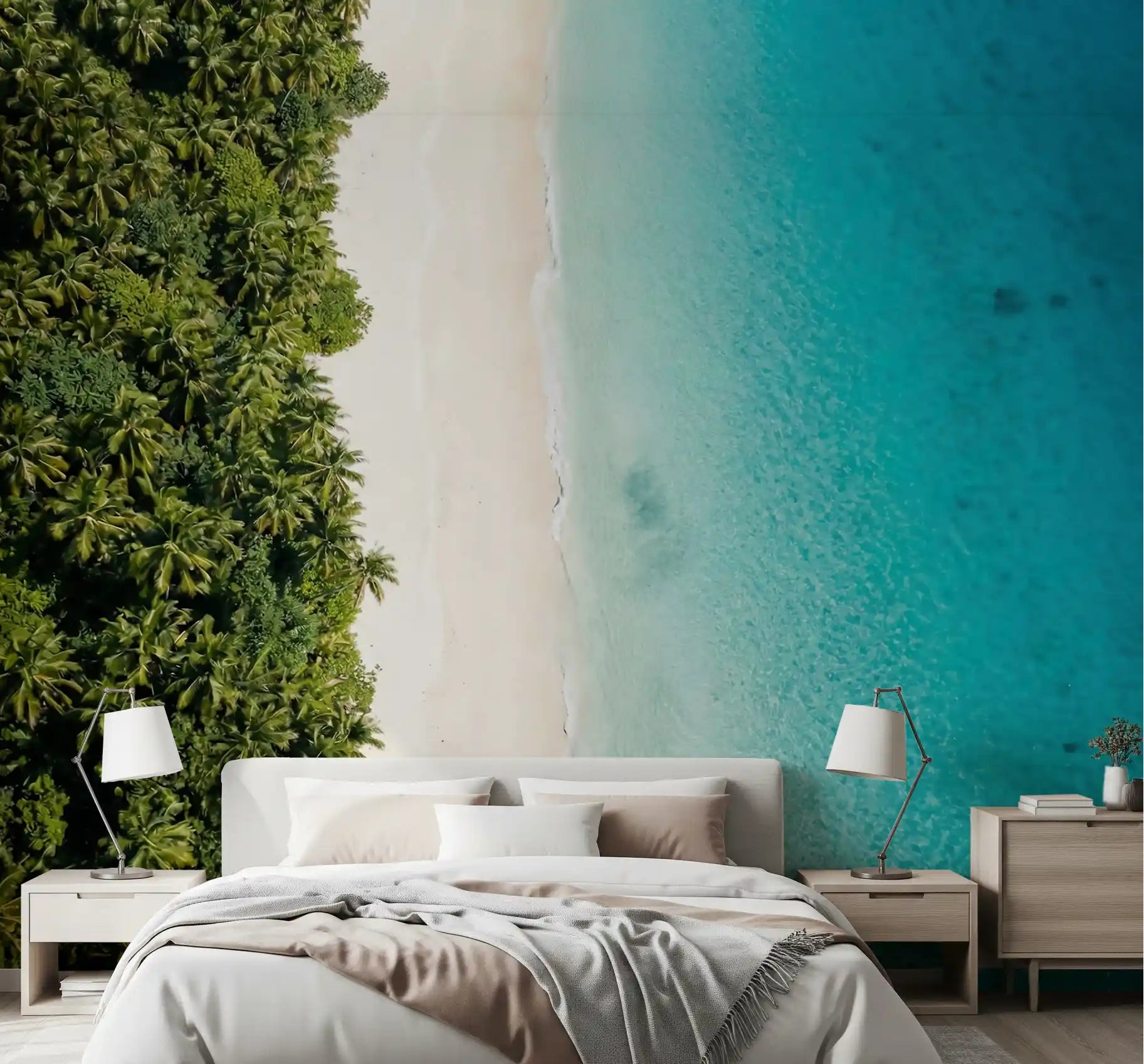 Master bedroom featuring the Tropical Shoreline Serenity wall muralGD9515
