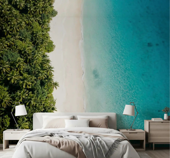 Master bedroom featuring the Tropical Shoreline Serenity wall muralGD9515