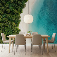 Crystal-clear turquoise water spreads over a coral reef on this aerial wall muralGD9557
