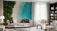 Across the lounge, turquoise water spreads on this Tropical Shoreline wall muralGD9557