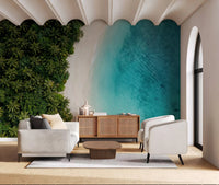 Living room wakes up to a tropical view through this aerial beach wall muralGD9557