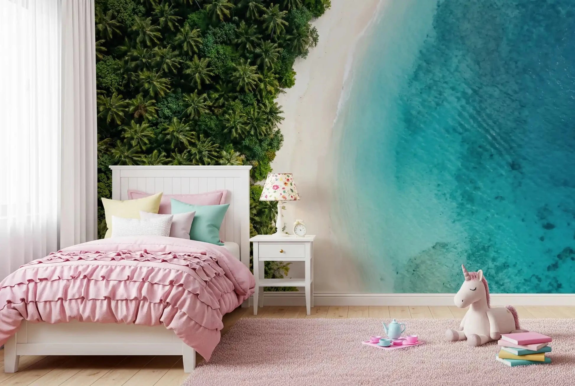 Kids room takes on a beachy calm with this aerial palm-and-sea wall mural
GD9557