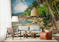 Tropical Shores Wall Mural brings a breezy shoreline mood into this relaxed living area, GD7949
