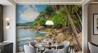 Tropical Shores Wall Mural creates a warm island-edge setting for this modern Dining, GD7949