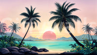 Bohemian nature inspired Tropical Sunset wallpaper mural