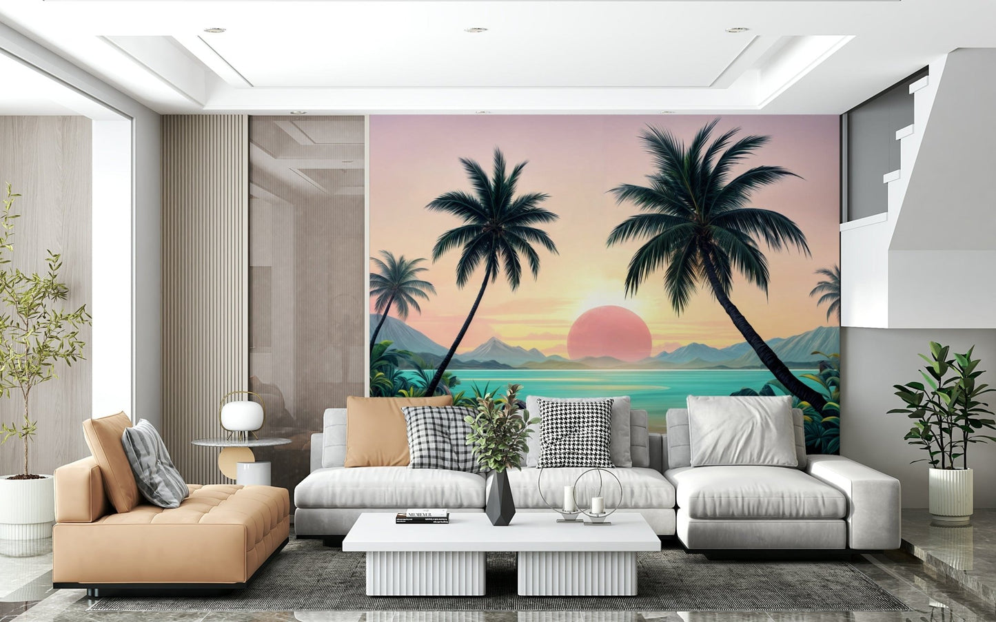 Tropical Sunset urban loft accent wallpaper mural