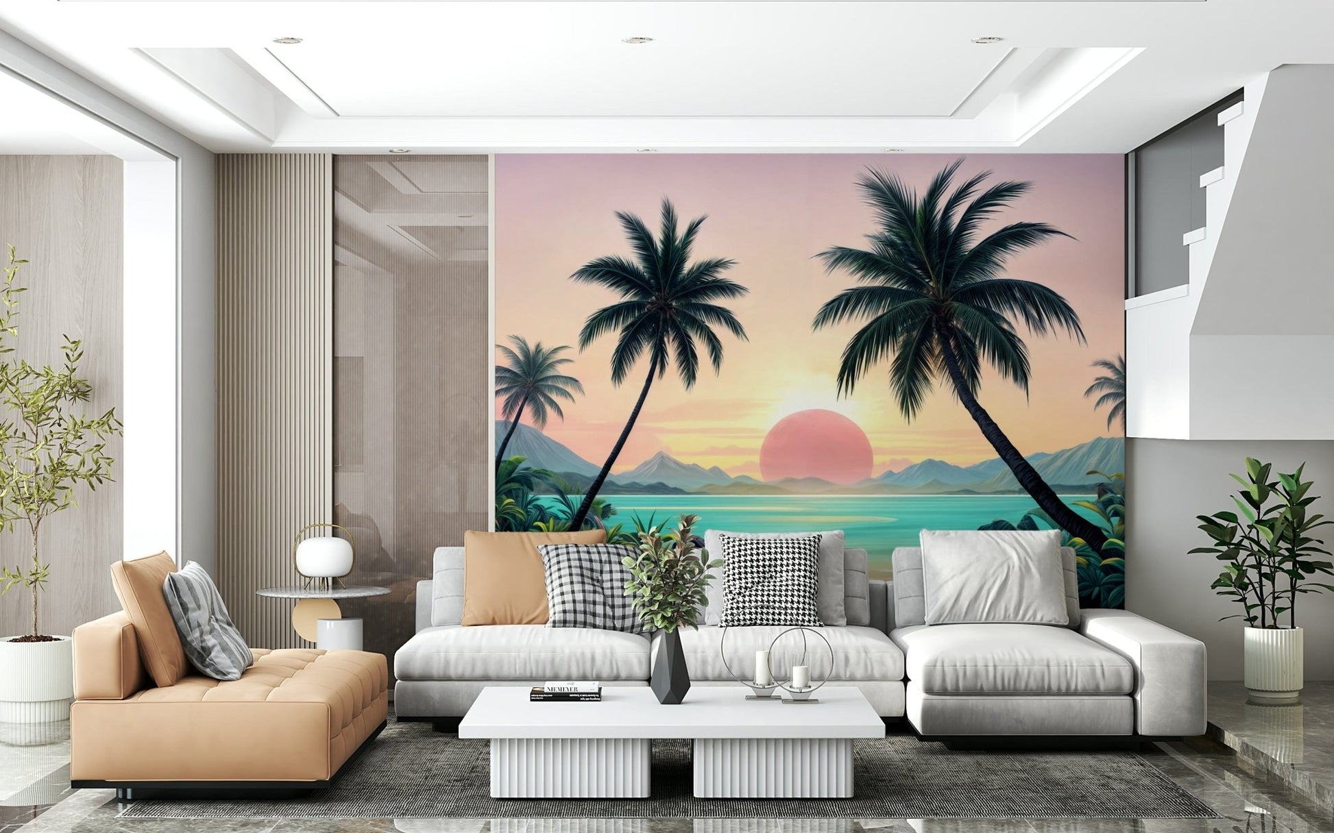 Tropical Sunset urban loft accent wallpaper mural
