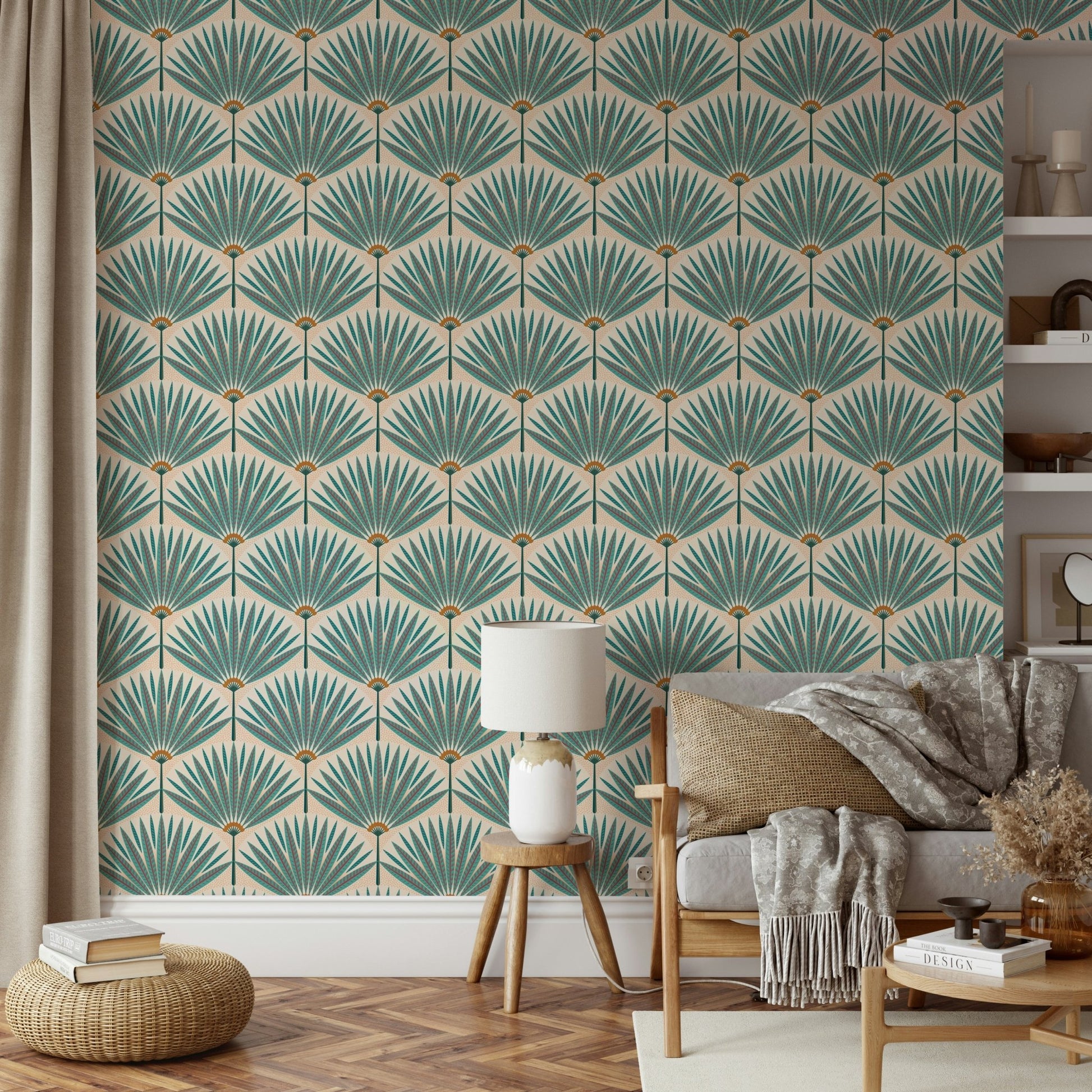 Green teal foliage wallpaper view GD164

