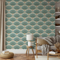 Green teal foliage wallpaper view GD164

