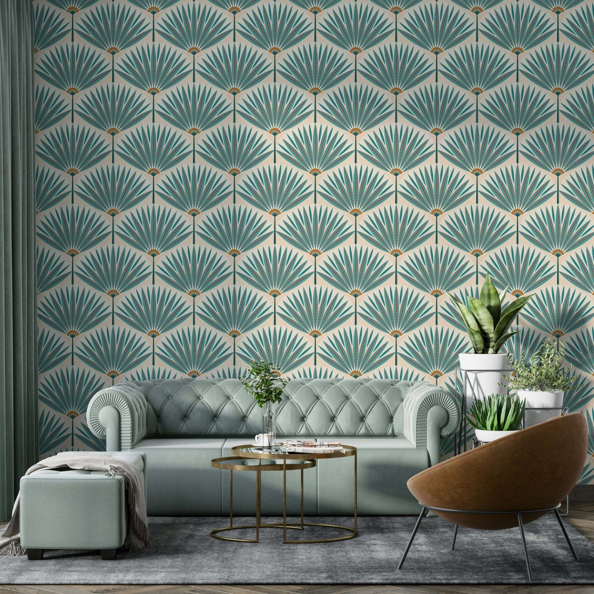 Tropical teal leaves wall background GD164

