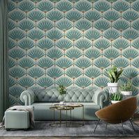 Tropical teal leaves wall background GD164

