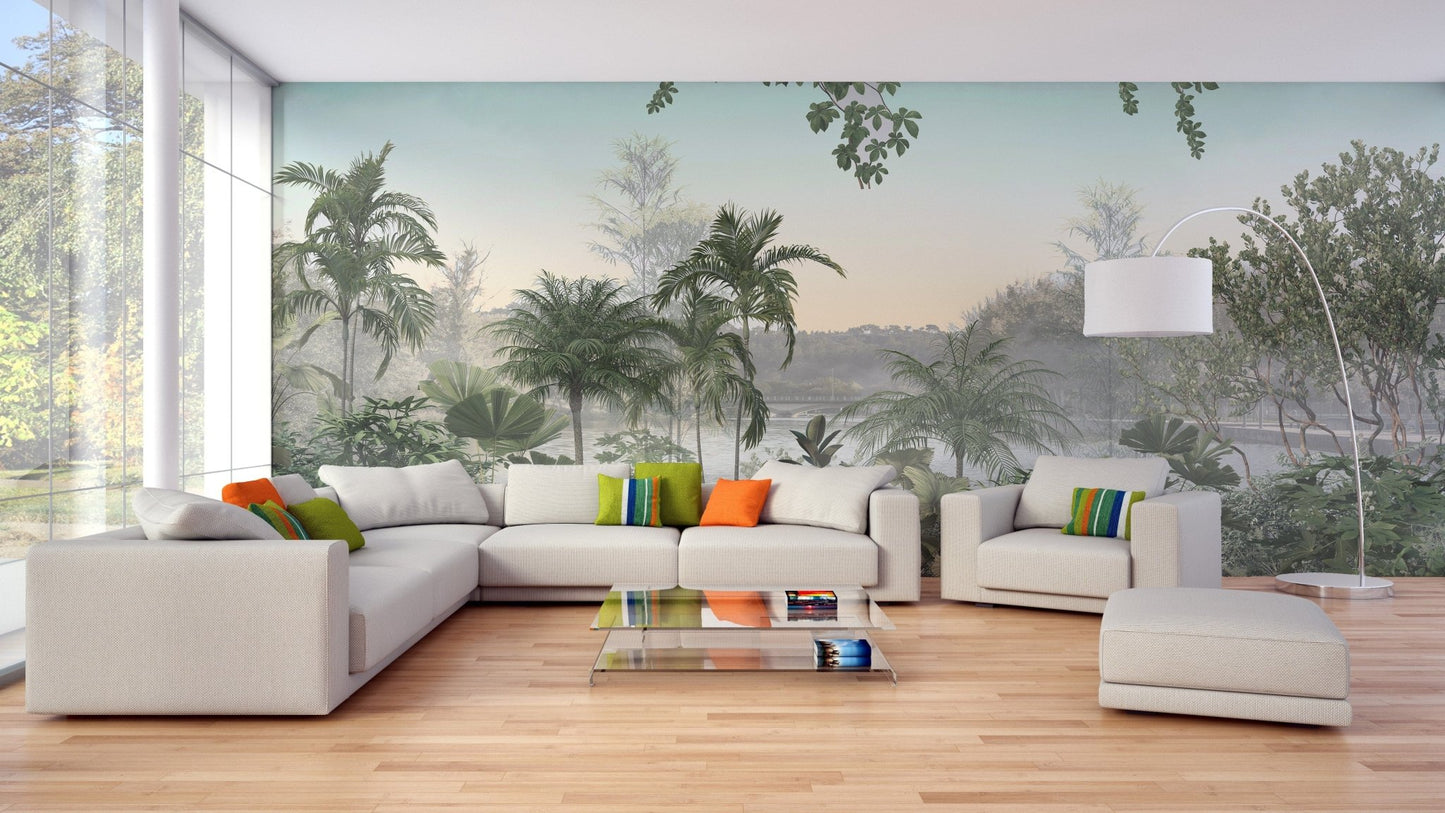 Tropical Trees Under Cerulean Skies Wallpaper Mural - Giffywalls